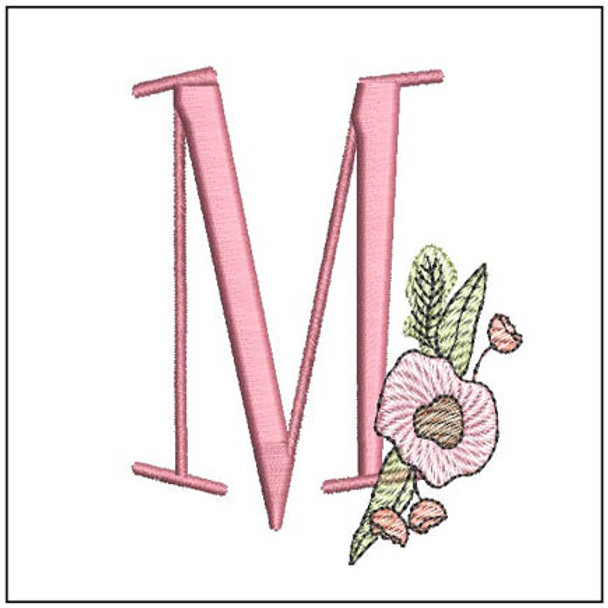 Peony ABCs Alphabet -M- Fits a 4x4" Hoop, Machine Embroidery Pattern,