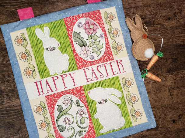 'Happy Easter' Bunny Wall Hanging - Fits a 5x7" Hoop - Embroidery Designs & Patterns