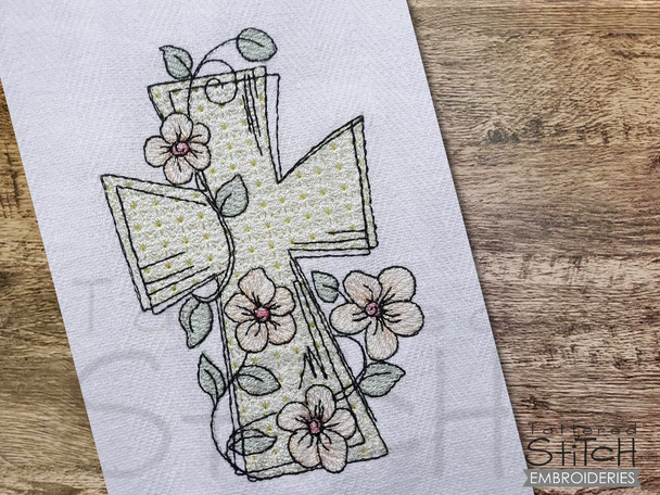 Cherry Blossoms Cross- Fits a 4x4" & 5x7" & 8x8"  Hoop, Machine Embroidery