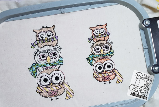 Winter Owl Trio 4x4 & 5x7" Hoop, Machine Embroidery Pattern - Instant Download - Light Fill Stitch