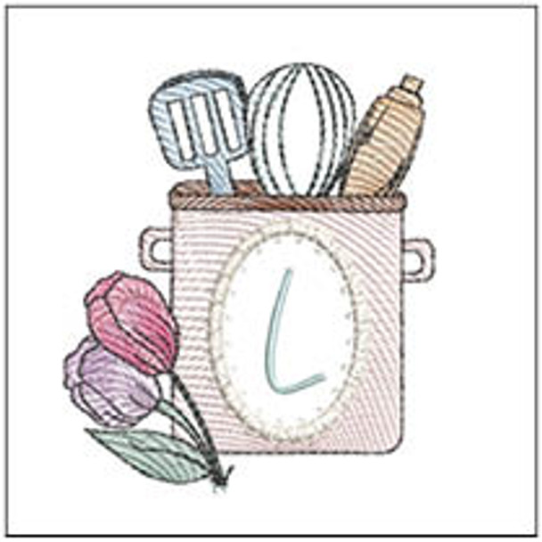 Kitchen Utensils ABCs -L- Fits a 4x4" Hoop, Machine Embroidery Pattern,