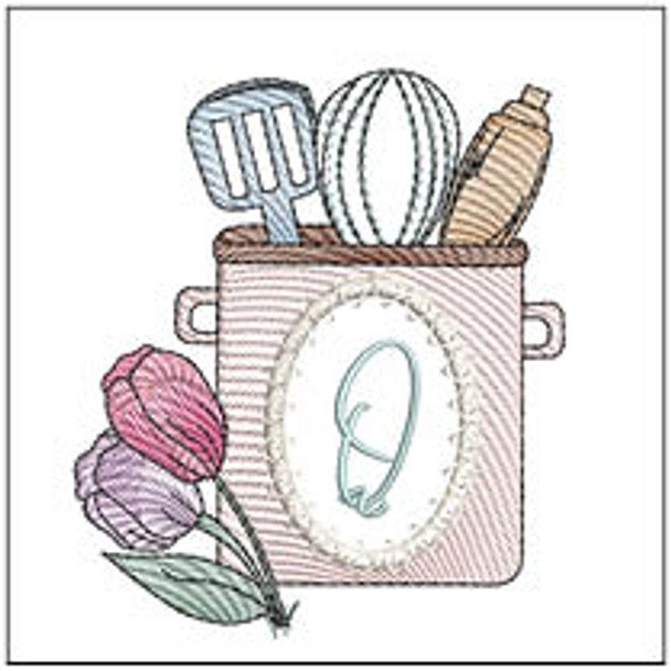 Kitchen Utensils ABCs -Q- Fits a 4x4" Hoop, Machine Embroidery Pattern,