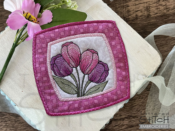 Tulips Scrappy Coaster - Embroidery Designs