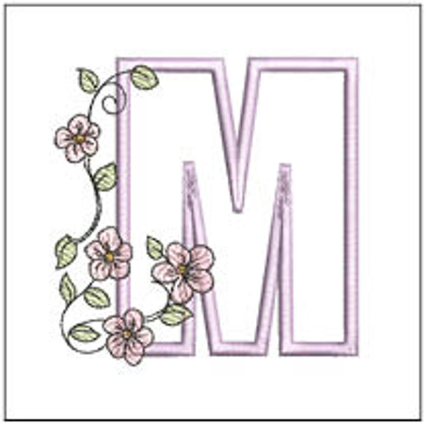 Cherry Blossoms Applique ABCs - M - Fits a 4x4" Hoop, Machine Embroidery Pattern, 