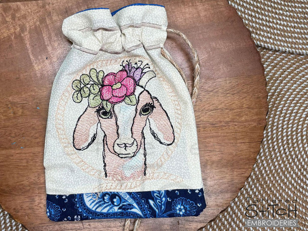 Goat Drawstring Gift Bag - Embroidery Designs & Patterns