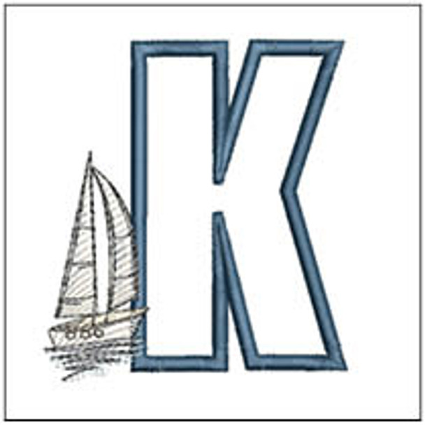 Sail ABCs - K - 4x4" Hoop, Machine Embroidery Pattern