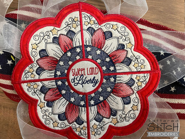 Patriotic Sunflower Circular Placemat - Fits a 5x5" Hoop - Embroidery Designs & Patterns