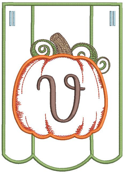 Pumpkin Bunting Alphabet Font - V - Embroidery Designs
