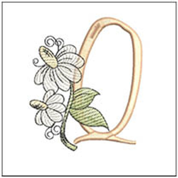 Black-eyed Susans ABCs - Q - Fits a 4x4" Hoop, Machine Embroidery Pattern,