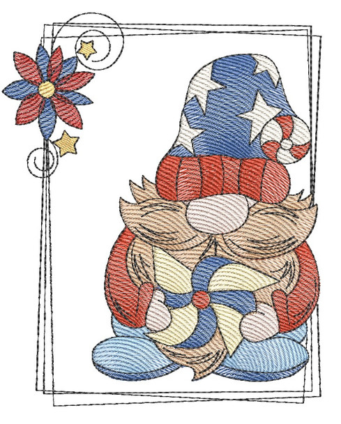 Framed Pinwheel Gnome -  Embroidery Designs