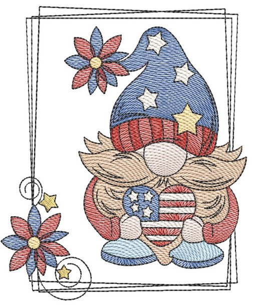 Framed Patriotic Heart Gnome -  Embroidery Designs