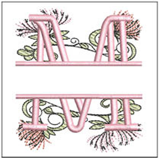 Floral Split Monogram ABCS - M- Fits a 4x4" Hoop, Machine Embroidery Pattern,
