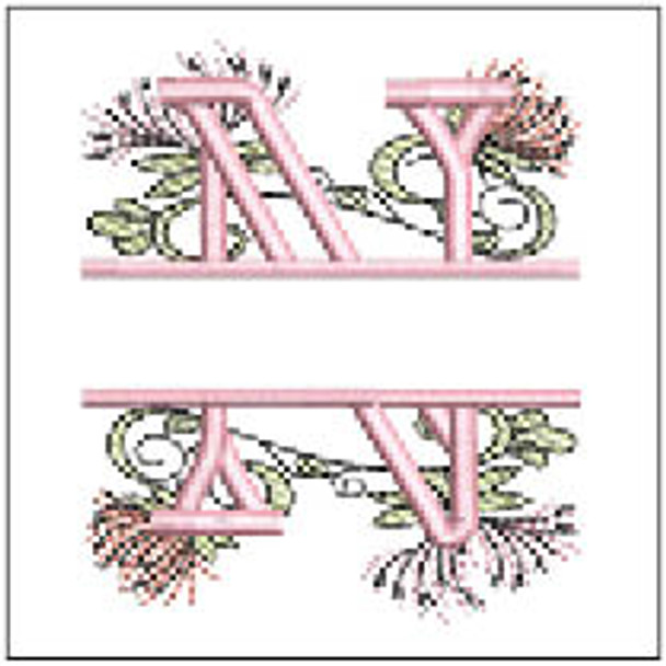 Floral Split Monogram ABCS - N- Fits a 4x4" Hoop, Machine Embroidery Pattern,