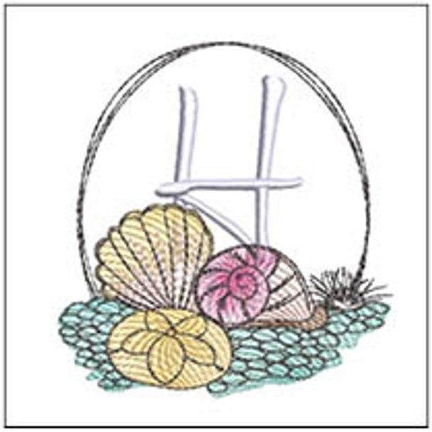 Shells ABCs -H- Fits a 4x4" Hoop, Machine Embroidery Pattern,
