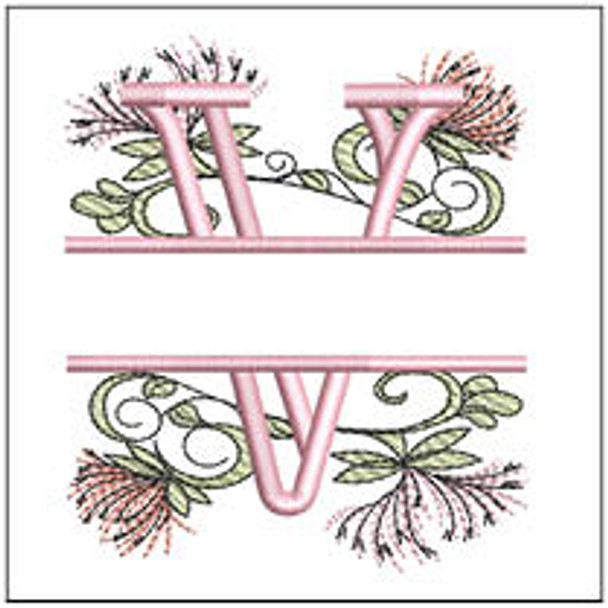 Floral Split Monogram ABCS - V- Fits a 4x4" Hoop, Machine Embroidery Pattern,