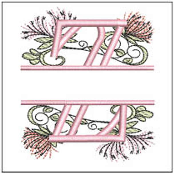 Floral Split Monogram ABCS - Z  Fits a 4x4" Hoop, Machine Embroidery Pattern,