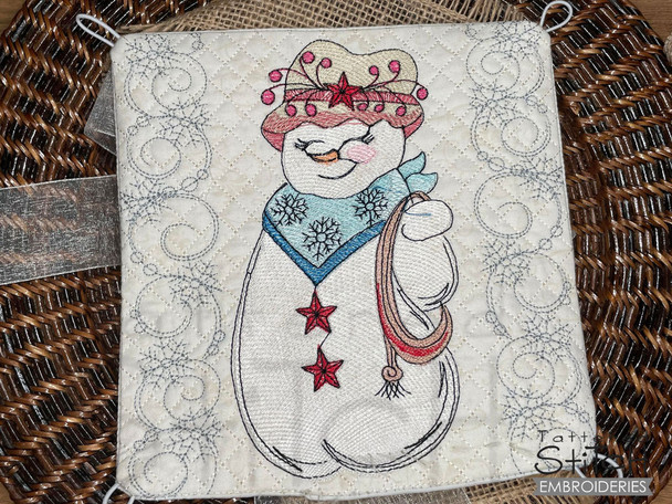 Cowboy Snowman Interchangeable Pillow Cover  - Embroidery Designs & Patterns