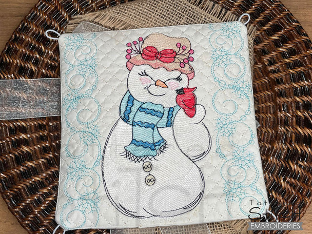 Cardinal Snowman Interchangeable Pillow Cover  - Embroidery Designs & Patterns