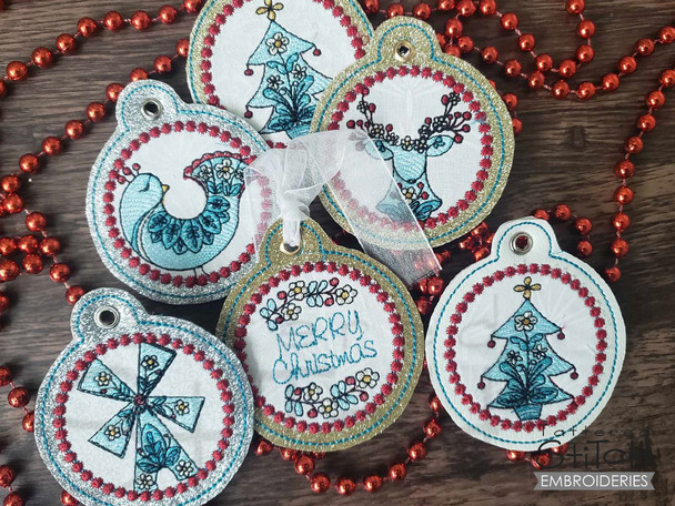 Christmas Dutch Ornaments Bundle - Fits a 4x4" Hoop, Machine Embroidery Pattern