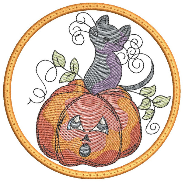 Kitty on Pumpkin Coaster  - Embroidery Designs