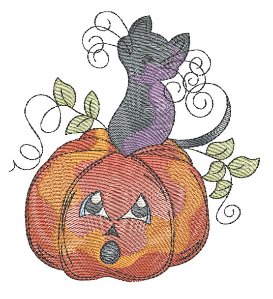 Kitty on Pumpkin - Embroidery Designs