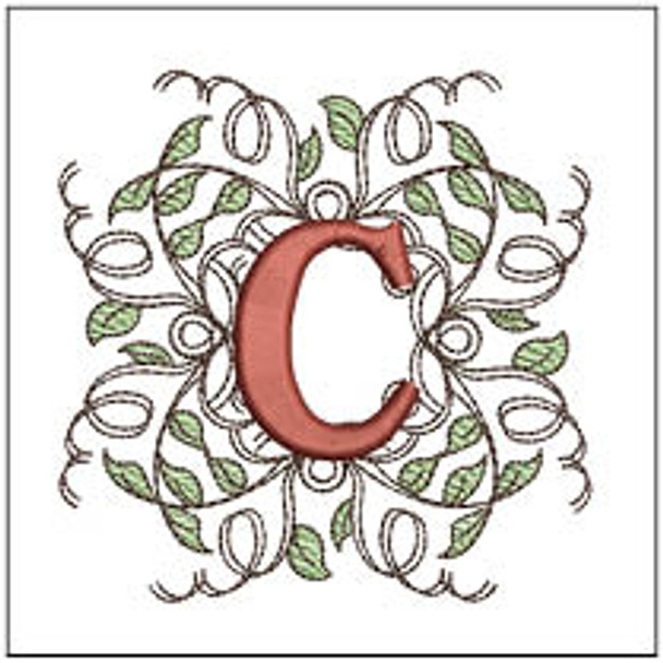 Leaf Monogram - ABCs - C - Fits a 4x4" Hoop, Machine Embroidery Pattern,