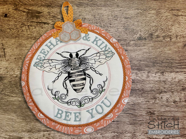 Bee You Hot Pad with Honeycomb  Feltie - Embroidery Designs