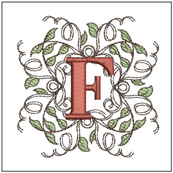 Leaf Monogram - ABCs - F - Fits a 4x4" Hoop, Machine Embroidery Pattern,