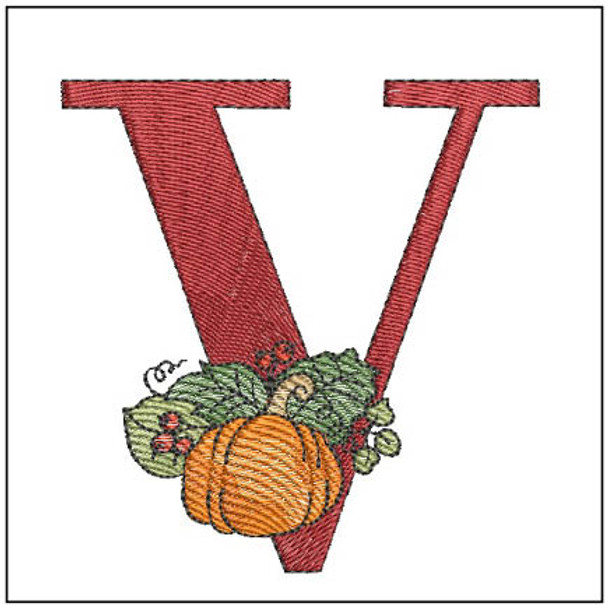 Vine Pumpkin - ABCs - V - Fits a 4x4" Hoop, Machine Embroidery Pattern,