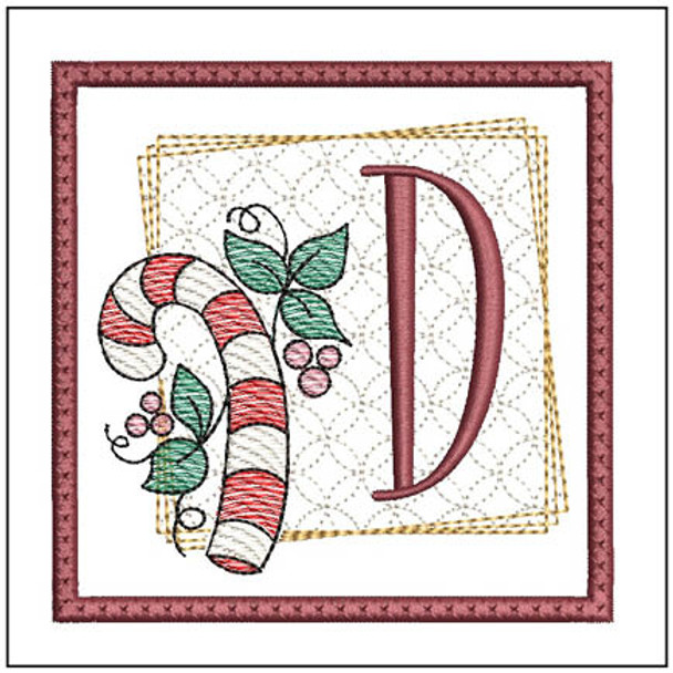 Candy Cane Coaster ABCs - D - Fits a 4x4" Hoop, Machine Embroidery Pattern,