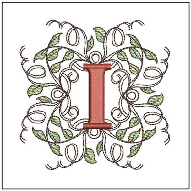 Leaf Monogram - ABCs - I - Fits a 4x4" Hoop, Machine Embroidery Pattern,