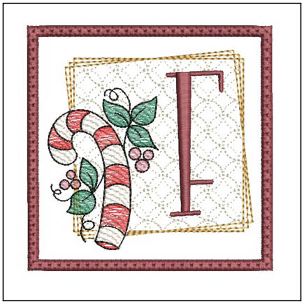 Candy Cane Coaster ABCs - F - Fits a 4x4" Hoop, Machine Embroidery Pattern,