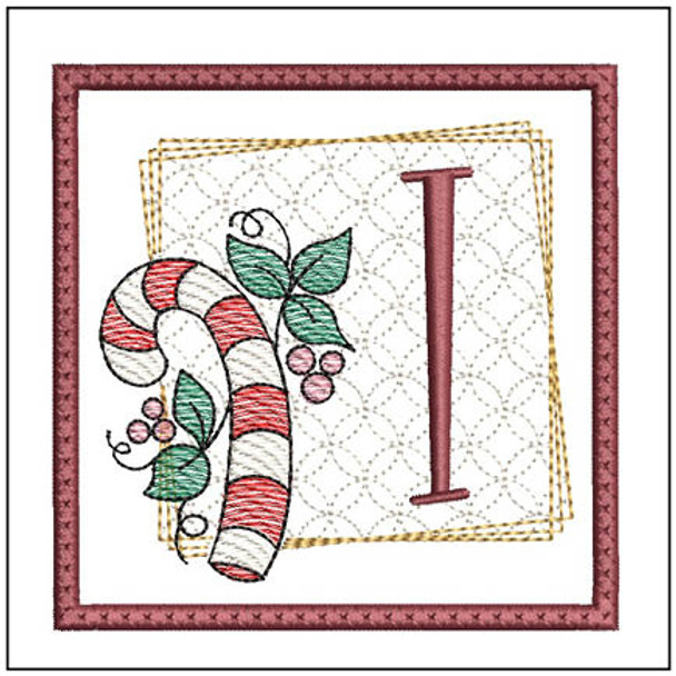 Candy Cane Coaster ABCs - I - Fits a 4x4" Hoop, Machine Embroidery Pattern,