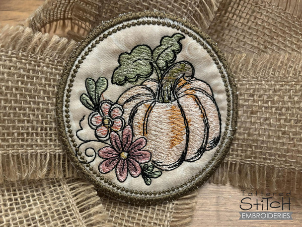 Pumpkin Coaster - Fits a 4x4" & 5x7" Hoop - Machine Embroidery Pattern,