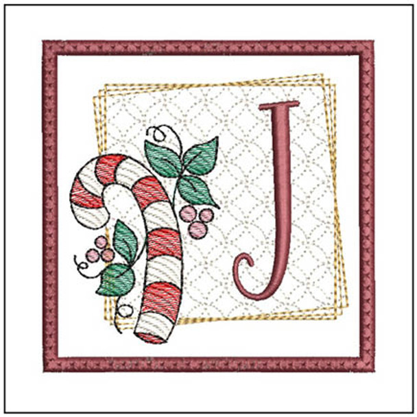 Candy Cane Coaster ABCs - J - Fits a 4x4" Hoop, Machine Embroidery Pattern,