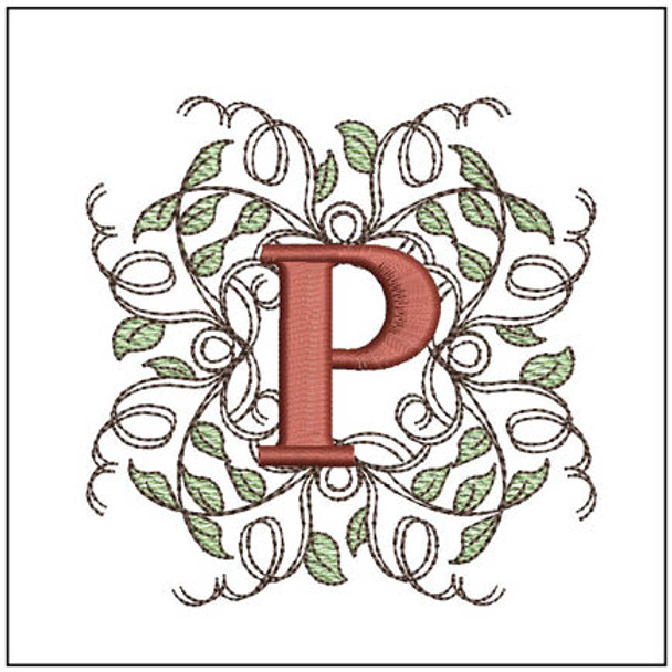 Leaf Monogram - ABCs - P - Fits a 4x4" Hoop, Machine Embroidery Pattern,