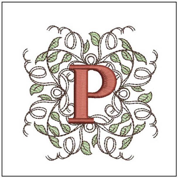 Leaf Monogram - ABCs - P - Fits a 4x4" Hoop, Machine Embroidery Pattern,