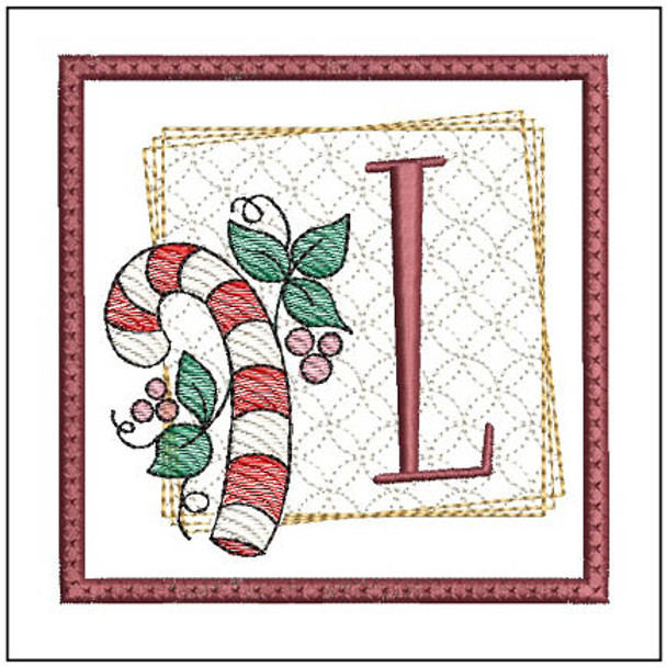 Candy Cane Coaster ABCs - L - Fits a 4x4" Hoop, Machine Embroidery Pattern,