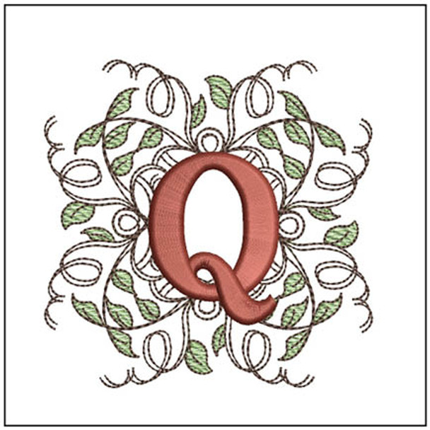 Leaf Monogram - ABCs - Q- Fits a 4x4" Hoop, Machine Embroidery Pattern,