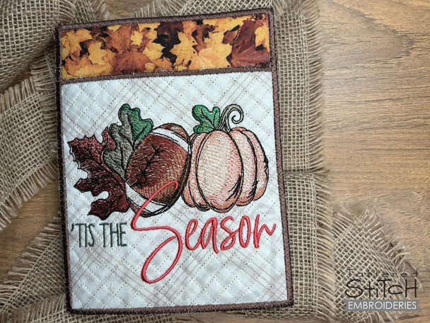 "Tis The Season Fall Football - Pocket Pot Holder- Embroidery Designs