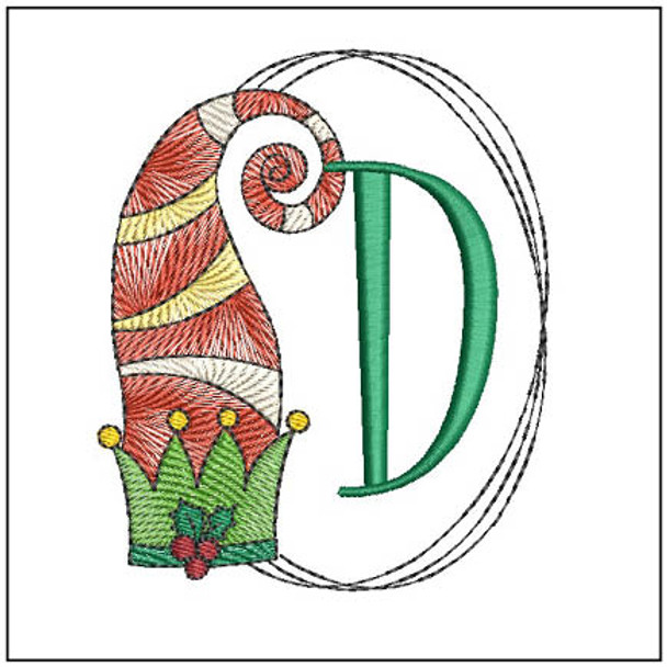 Elf Hat ABCs - D- Fits a 4x4" Hoop, Machine Embroidery Pattern,