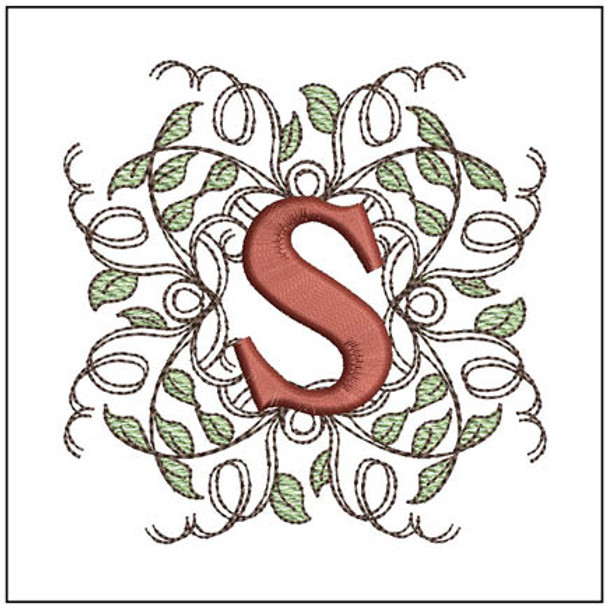 Leaf Monogram - ABCs - S- Fits a 4x4" Hoop, Machine Embroidery Pattern,
