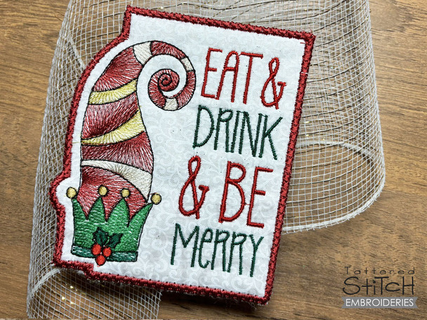 Elf Coaster- Fits a 4x4" & 5x7" Hoop, Machine Embroidery Pattern,