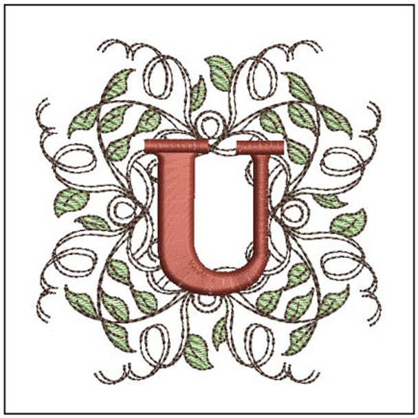 Leaf Monogram - ABCs - U- Fits a 4x4" Hoop, Machine Embroidery Pattern,