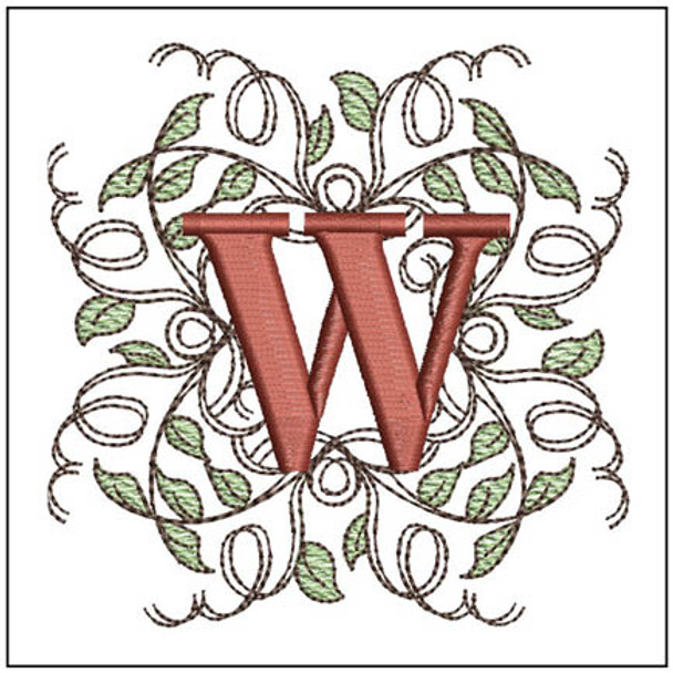 Leaf Monogram - ABCs - W- Fits a 4x4" Hoop, Machine Embroidery Pattern,