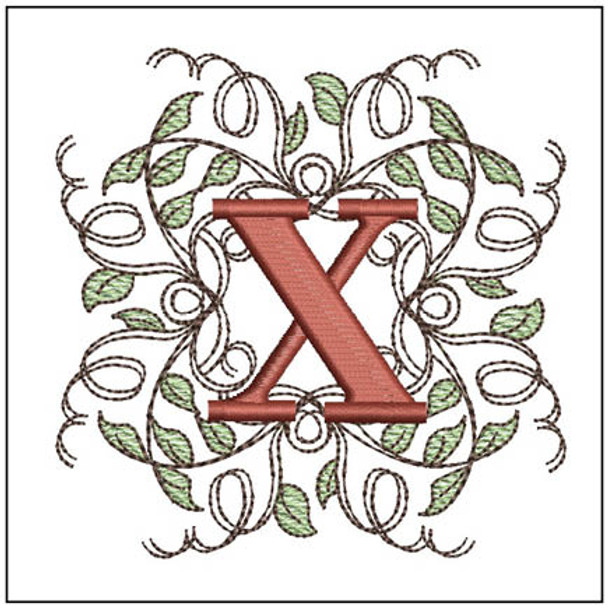 Leaf Monogram - ABCs - X- Fits a 4x4" Hoop, Machine Embroidery Pattern,