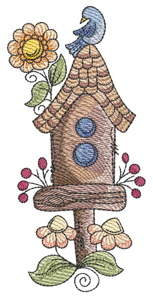 Bluebird House - Fits a  5x7" Hoop - Machine Embroidery Pattern,