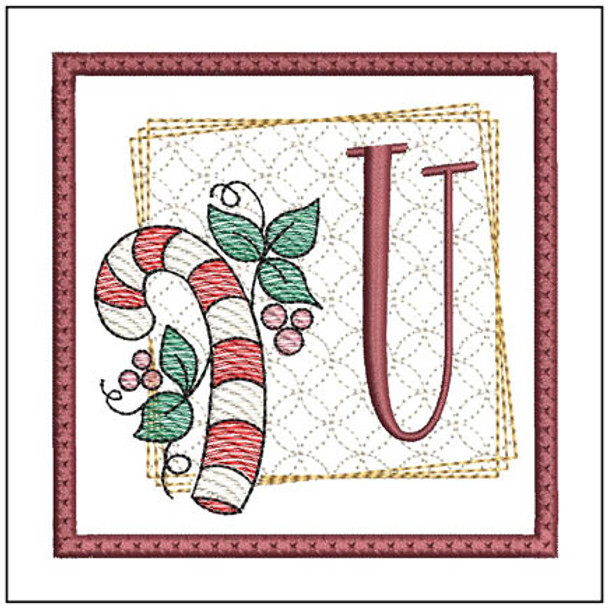 Candy Cane Coaster ABCs - U - Fits a 4x4" Hoop, Machine Embroidery Pattern,