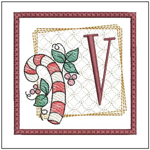 Candy Cane Coaster ABCs - V - Fits a 4x4" Hoop, Machine Embroidery Pattern,