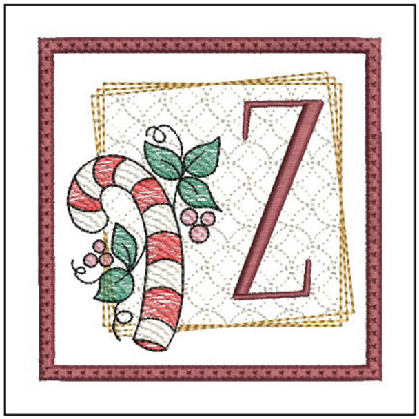 Candy Cane Coaster ABCs - Z - Fits a 4x4" Hoop, Machine Embroidery Pattern,